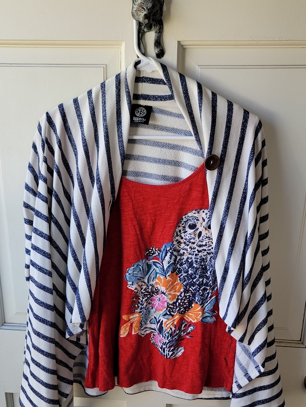 ANTHROPOLOGIE Red Owl Graphic Boatneck Shirt